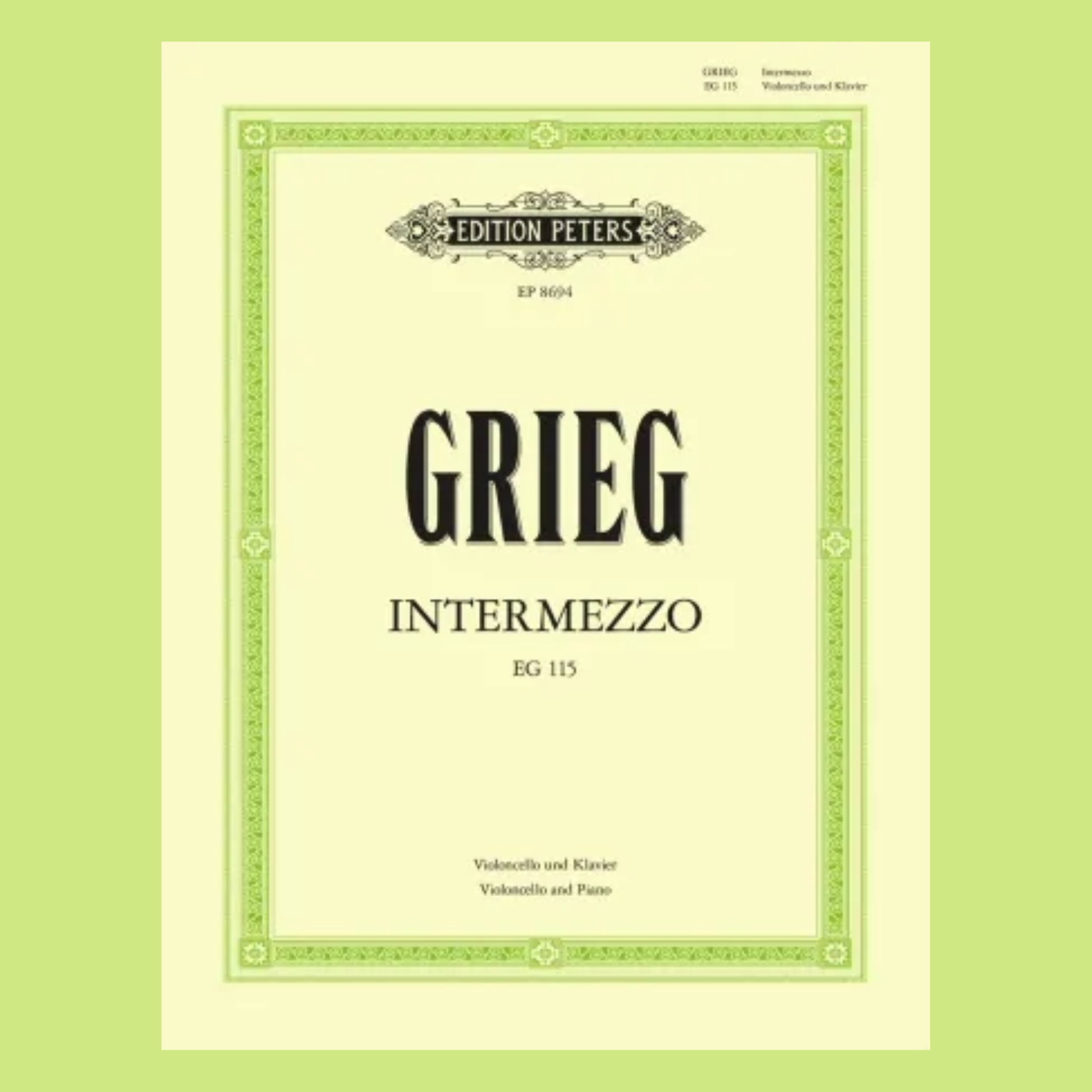 Grieg - Intermezzo For Cello with Piano Accompaniment Book