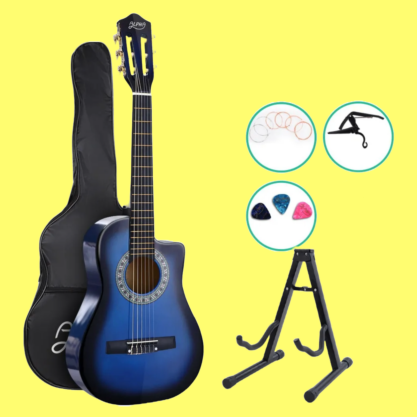 Alpha 34-inch Blue Childrens Nylon Acoustic Guitar Pack