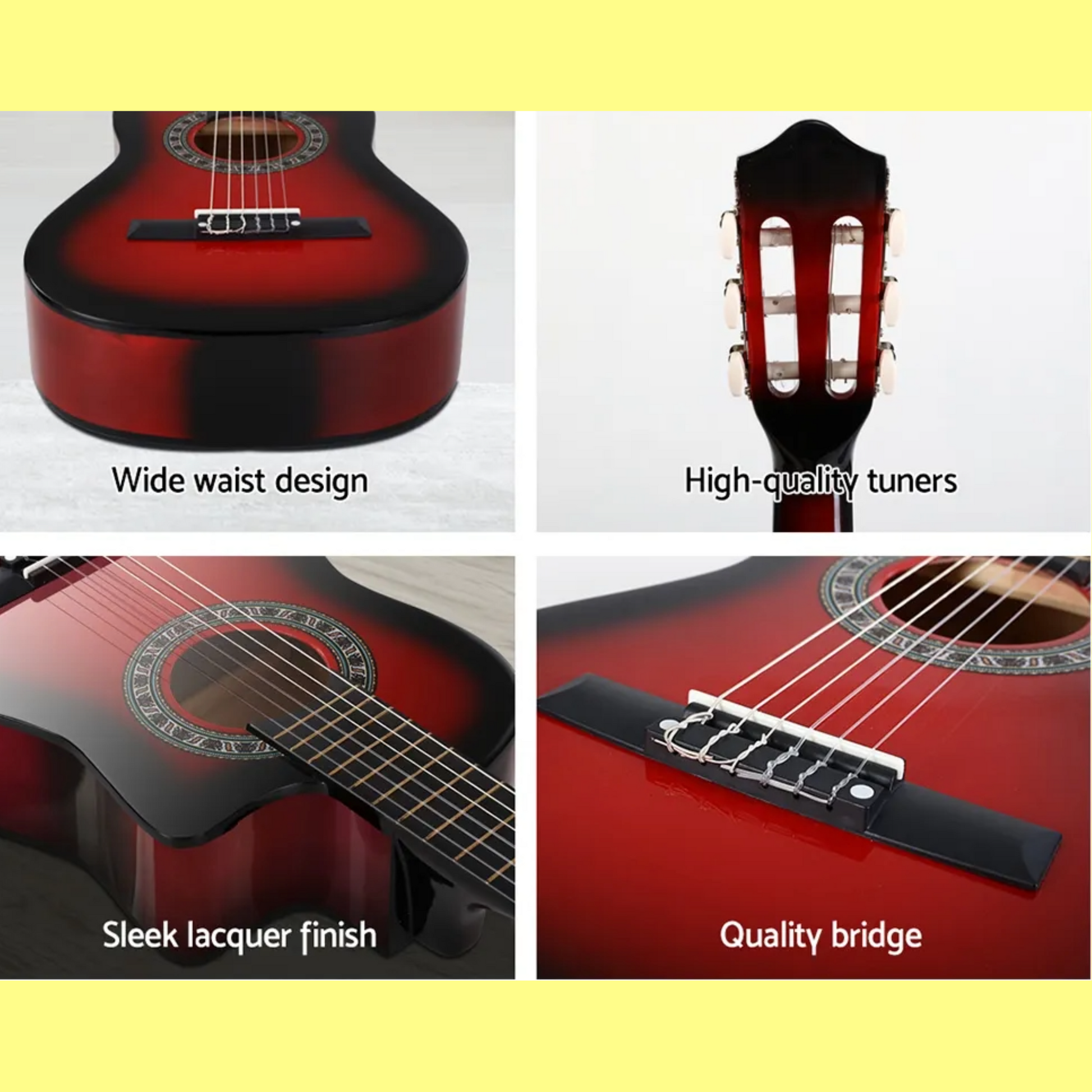 Alpha 34-inch Red Children's Nylon Acoustic Guitar with Bag
