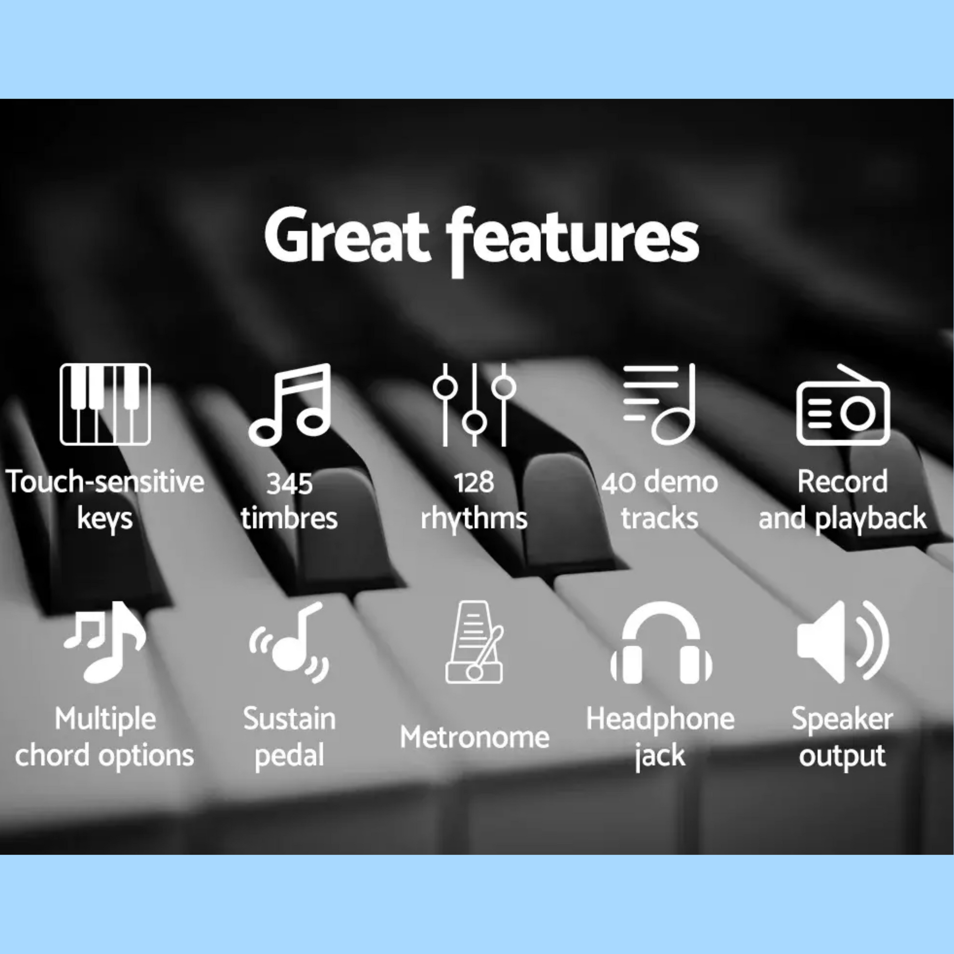 Alpha 61 Key Electronic Piano Keyboard with Electric Digital Classical Music Stand