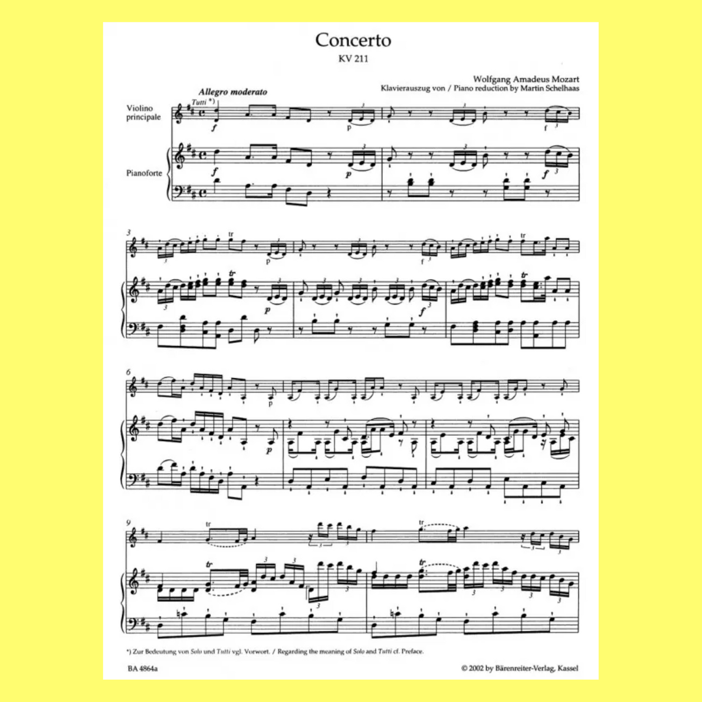 Mozart - Concerto for Violin No.2 in D (K.211) with Piano Accompaniment Book