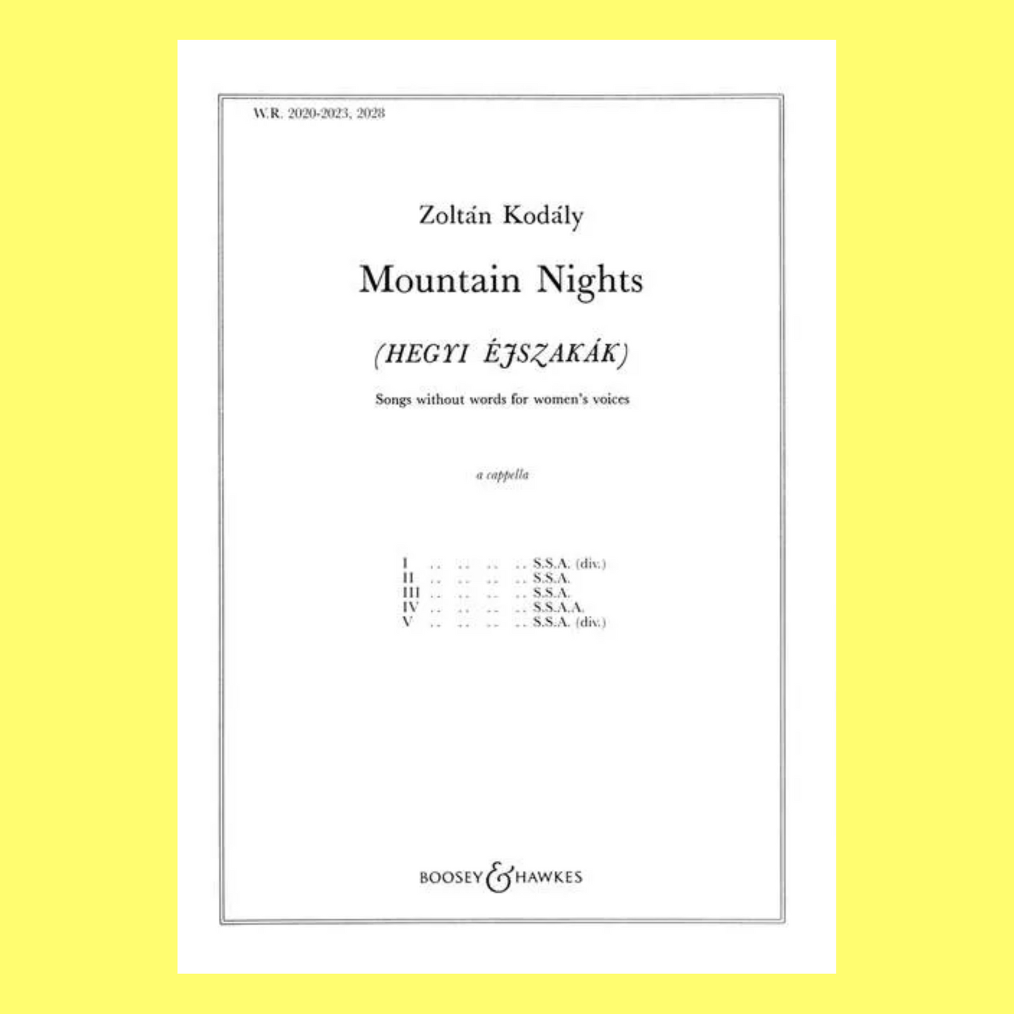 Kodaly Mountain Nights - Songs Without Words for Womens Voices Book