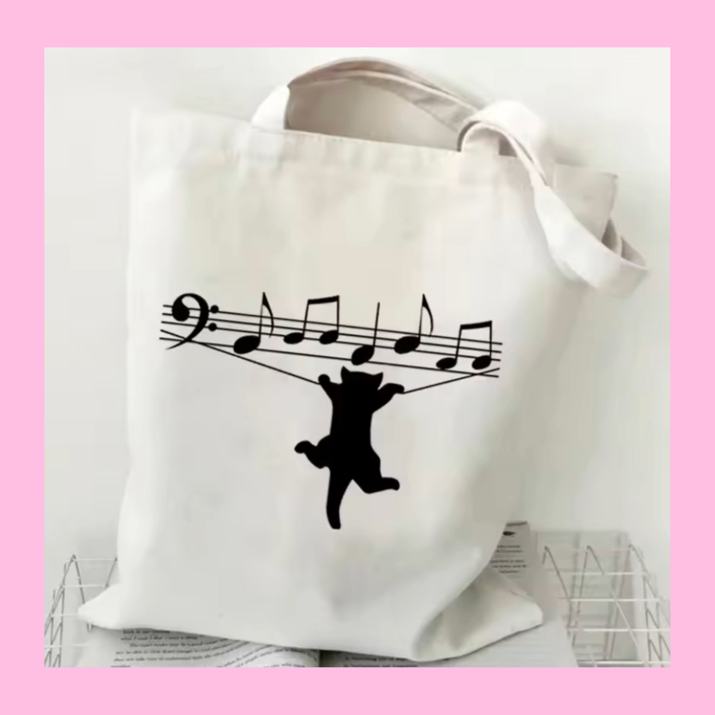 Musical Mischief Kitty White Cotton Tote Bag (35cm x 40cm)