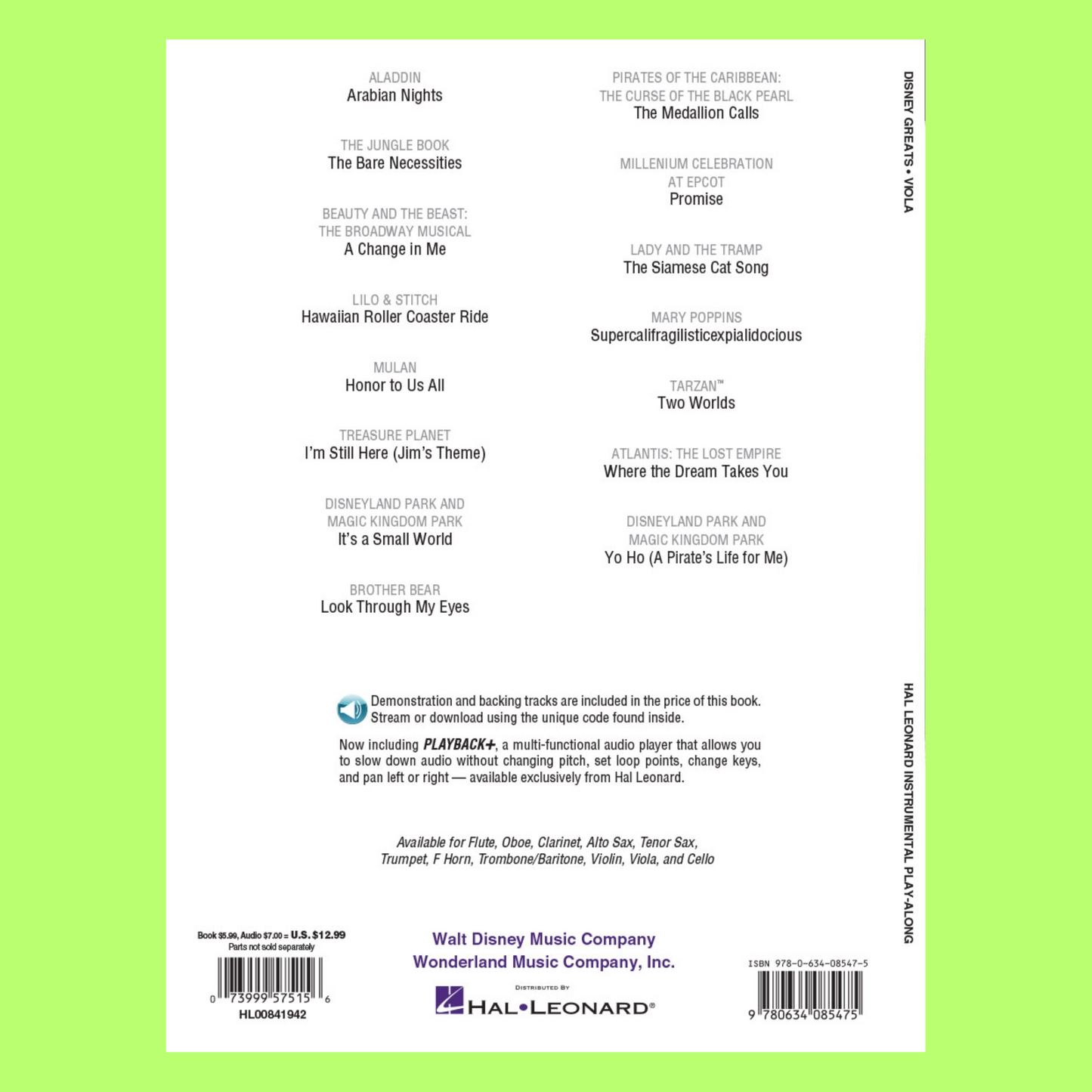 Disney Greats For Viola Play Along Book/Cd