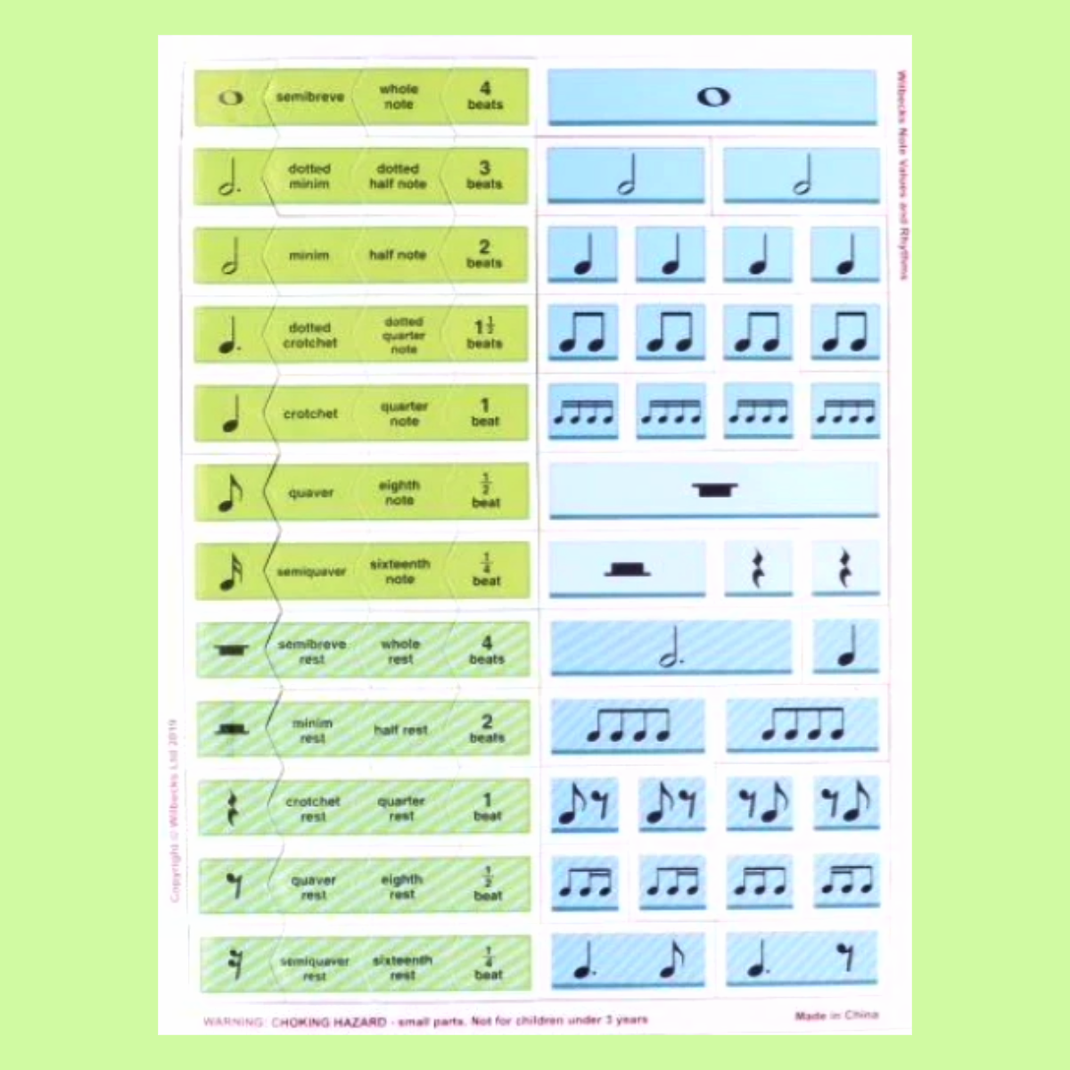 Wilbecks Match up Magnets - Note Value and Rhythms