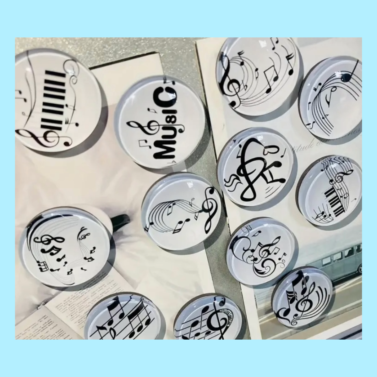 Music Themed Glass Magnet 6 Piece Set