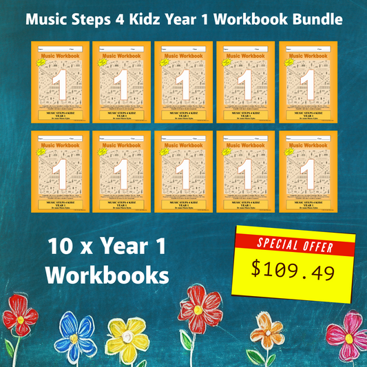 Music Stepz 4 Kidz - Year 1 Student Music Workbook (NEW) 10 Pack Classroom Bundle