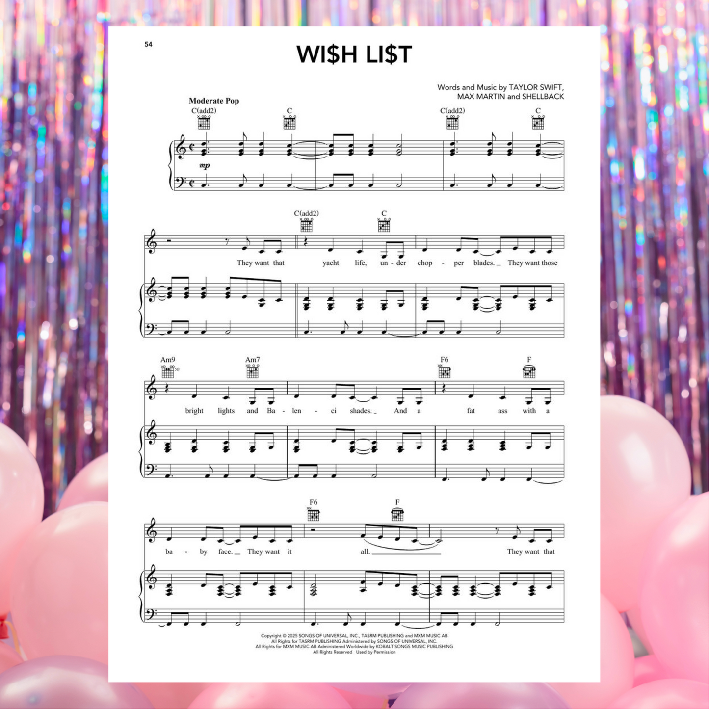 Taylor Swift - The Life of a Showgirl Piano/Vocal/Guitar Songbook (Preorder) New Release