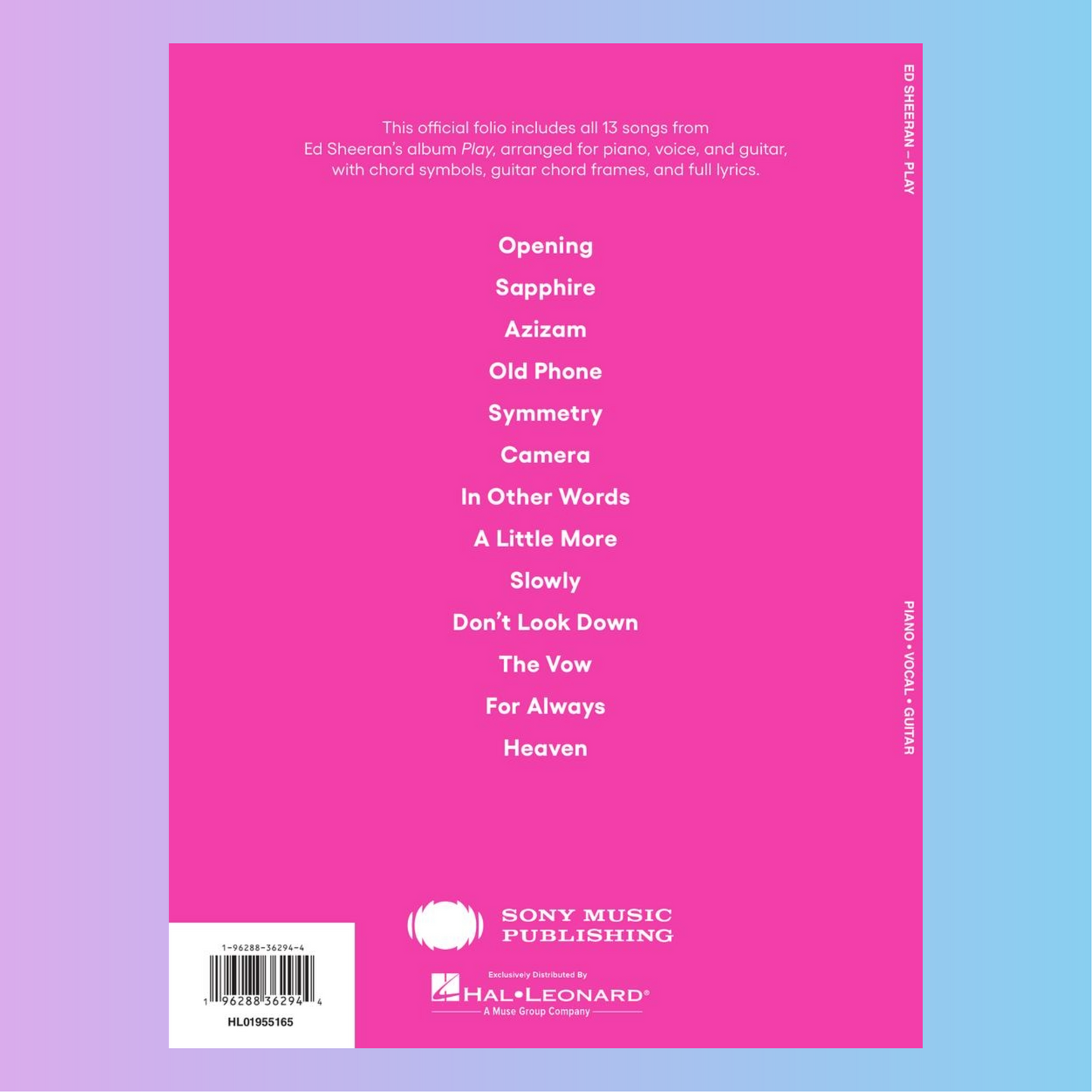 Ed Sheeran – Play Piano/Vocal/Guitar Songbook - NEW (Preorder)