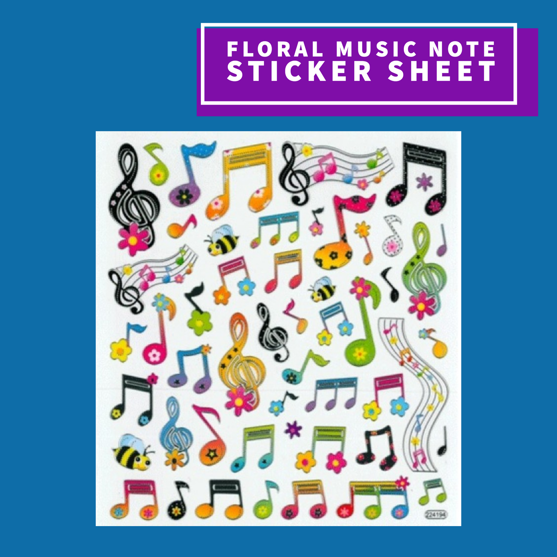 Music Stickers Sheet - Floral Notes Giftware