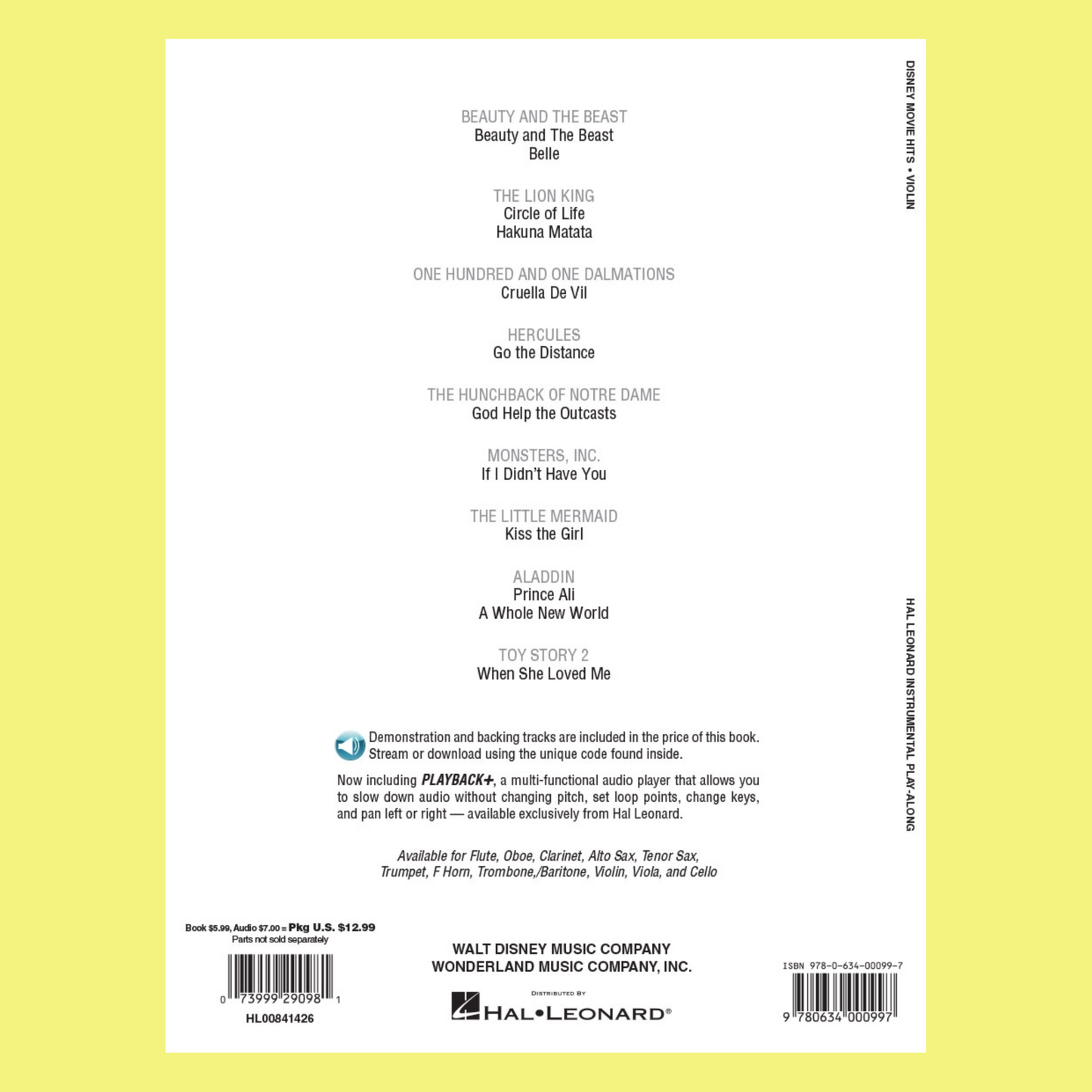 Disney Movie Hits For Violin Play Along Book/Ola