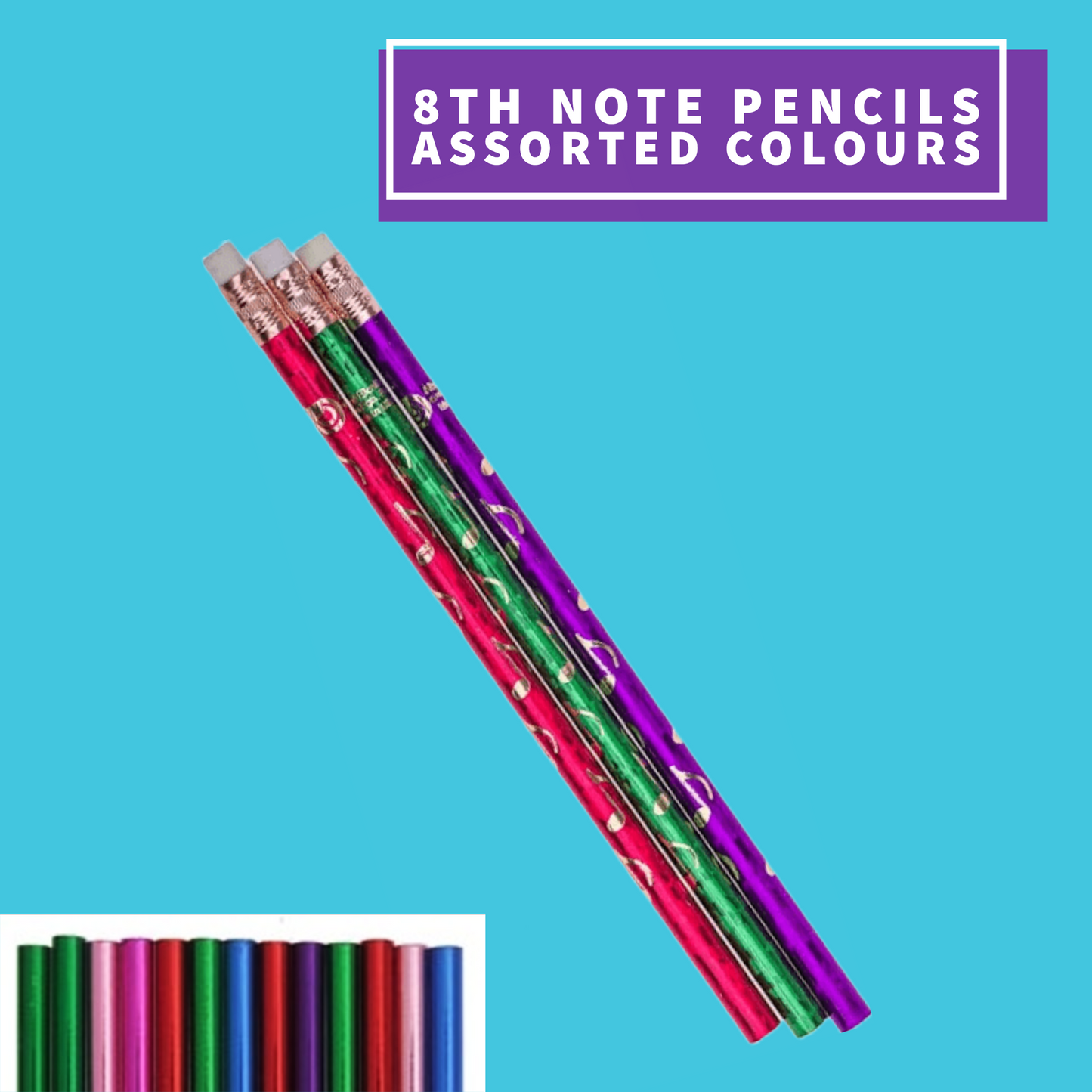 8Th Note Music Theme Pencil (Assorted Colours) Giftware