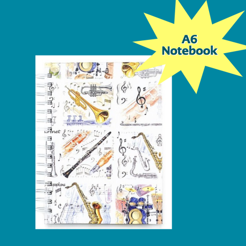 A6 Hardback Spiral Notebook - Music Instruments Design Giftware