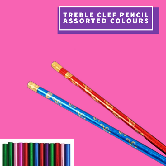 Music Theme Pencil - Treble Clef Design (Assorted Colours) Giftware