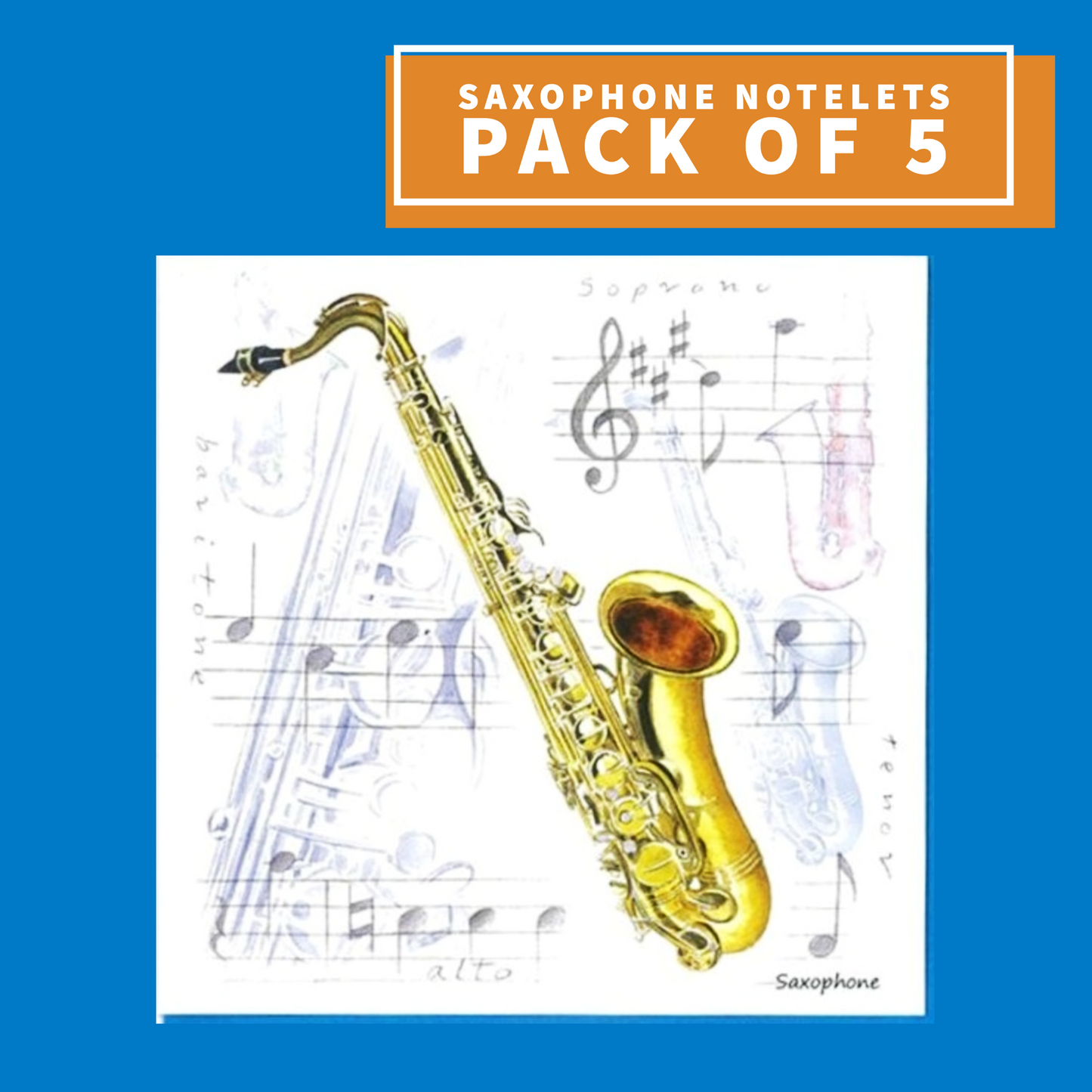 Notelets/Cards - Saxophone Design (Pack Of 5) Giftware