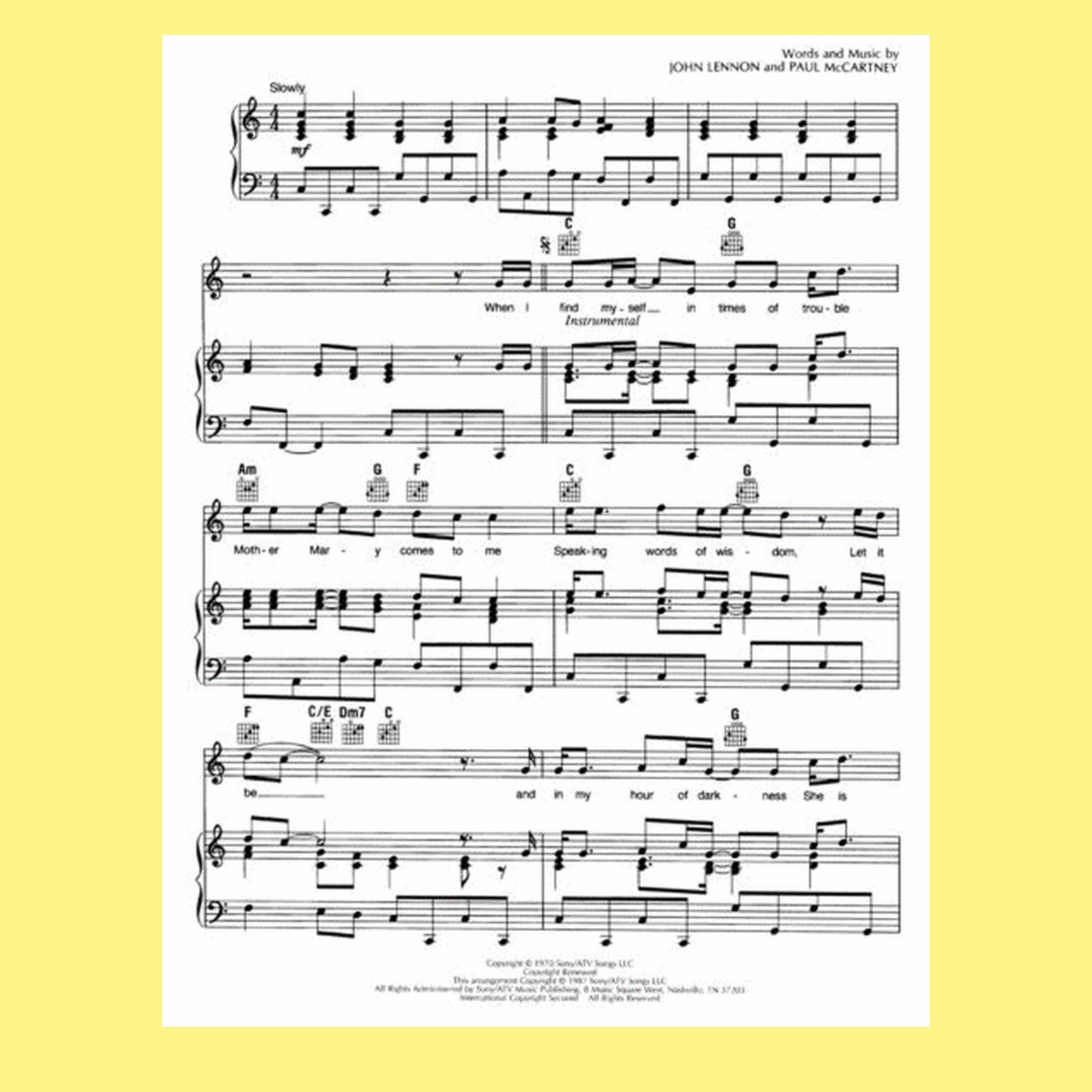 John Lennon & Paul McCartney - Let It Be Piano, Vocal and Guitar Sheet Music