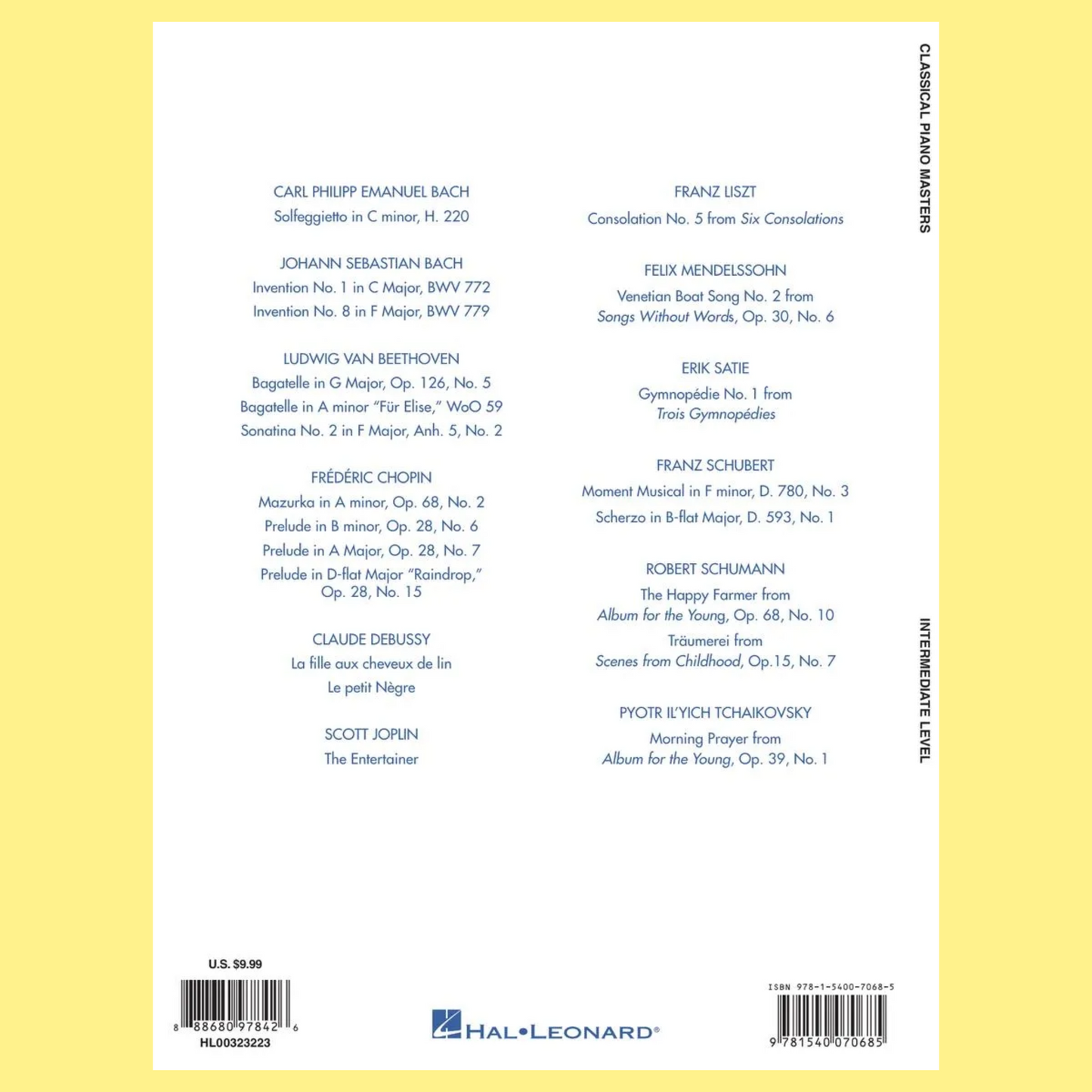 Classical Piano Masters - Intermediate Level Book