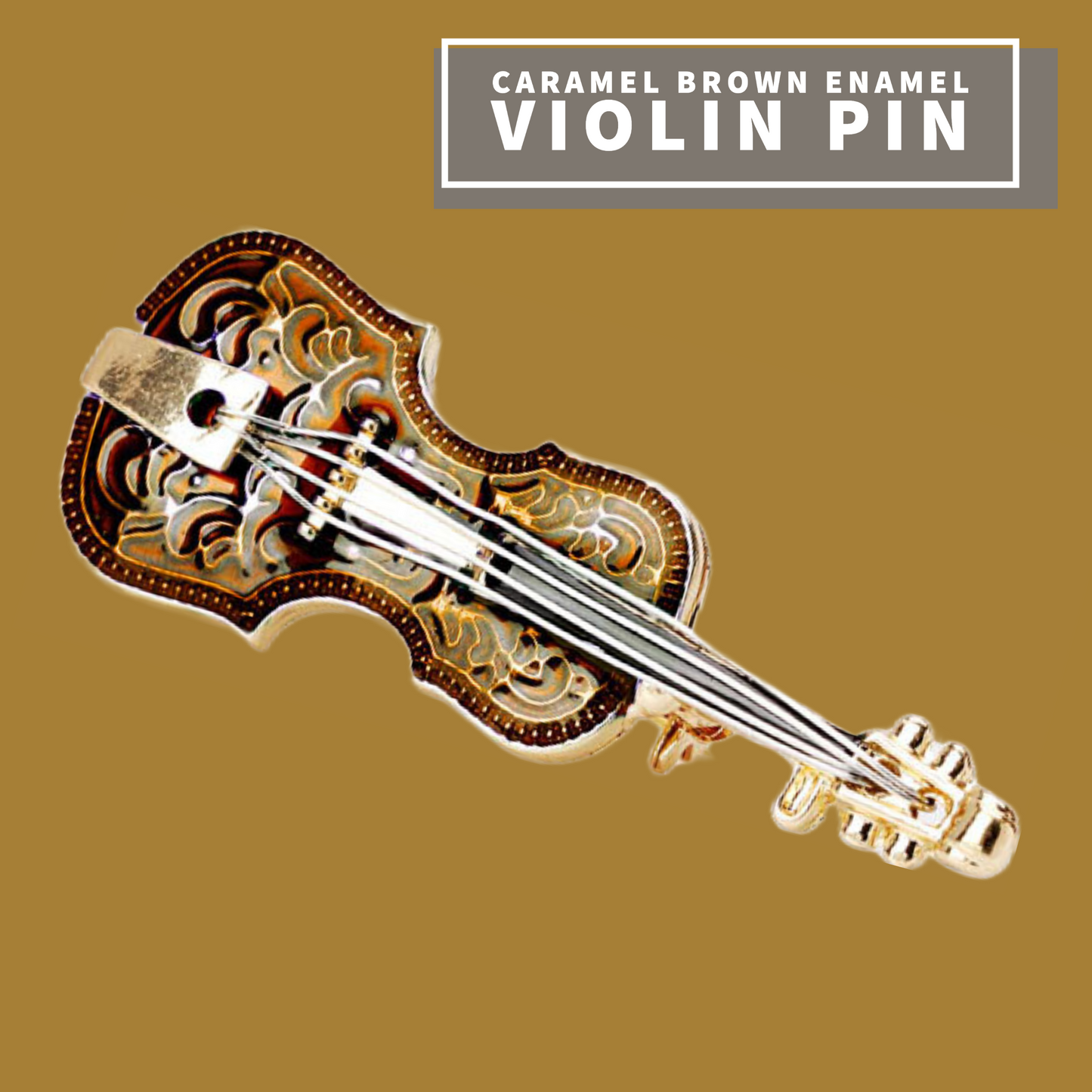 Caramel Brown Violin Enamel Pin