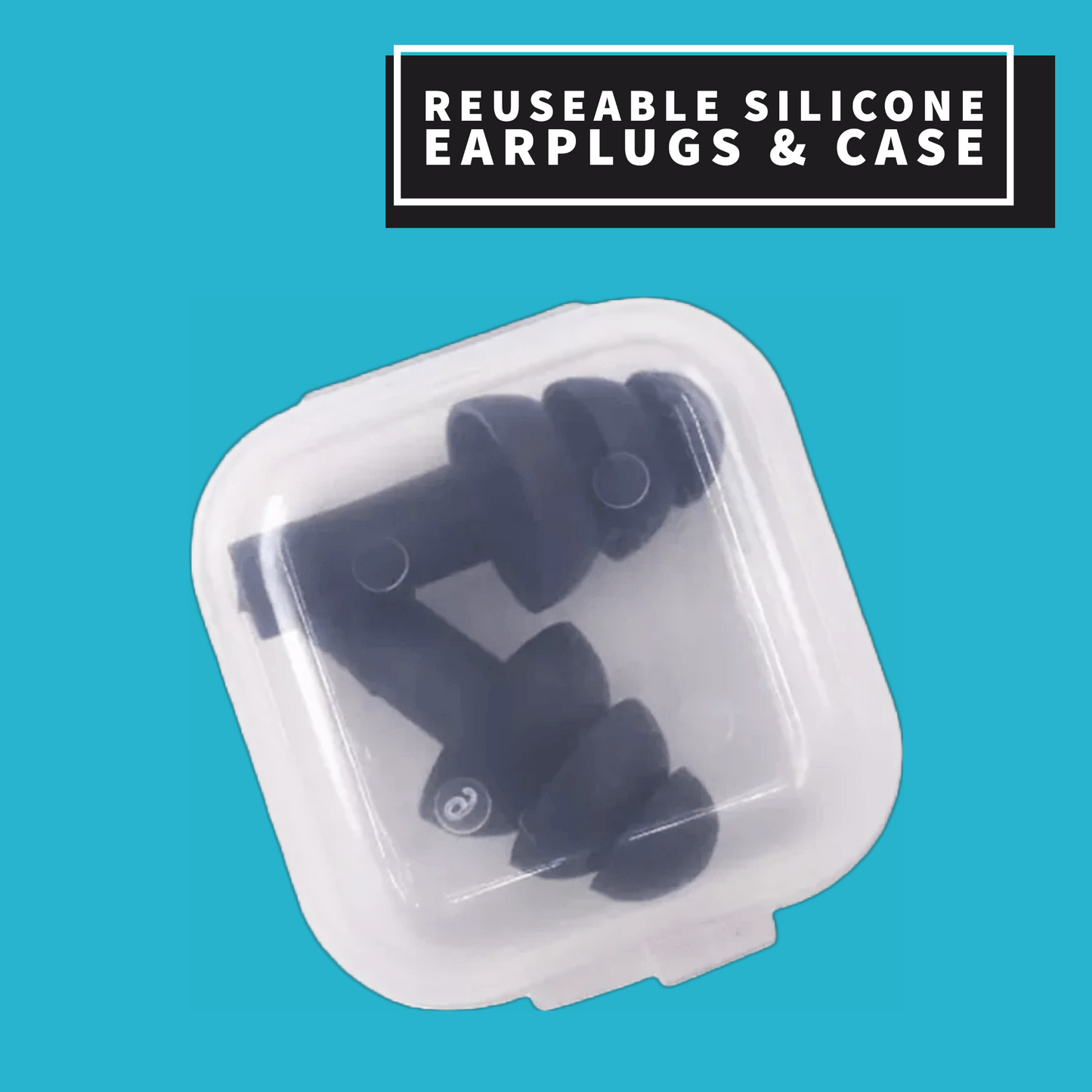 Reusable Black Silicone Earplugs With Protective Hard Case (3 Sets)