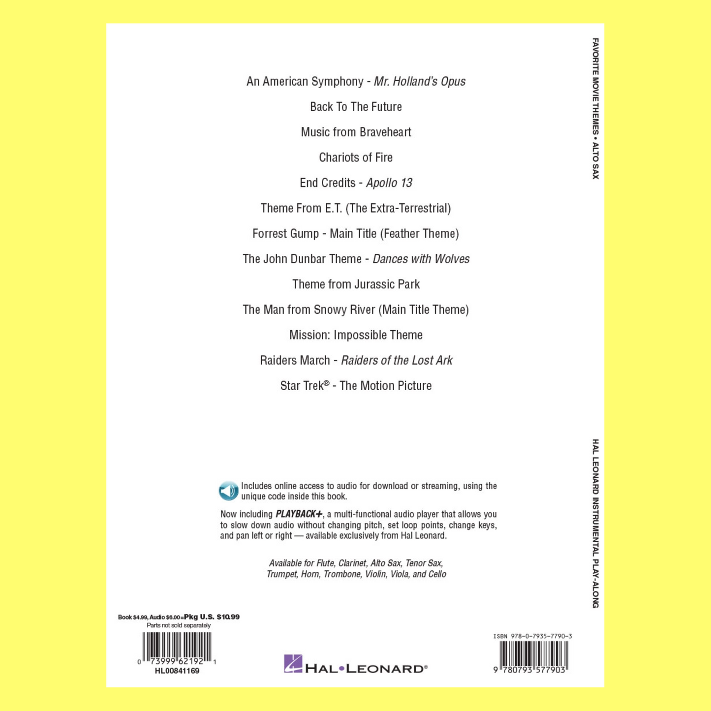 Favorite Movie Themes Alto Saxophone Play Along Book/Ola