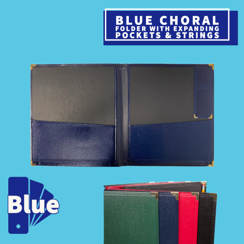 Blue Choral Folder with Expanding Pockets, Pencil Pocket & Strings (22.8cm x 30.4cm)