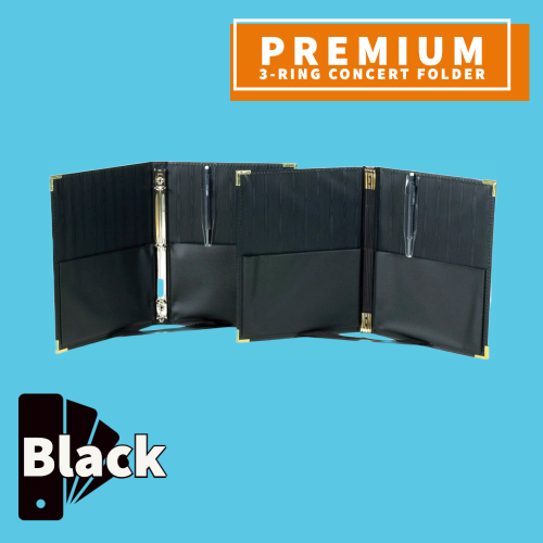 Premium Black Concert 3-Ring Folder with Expanding Pockets (23.5cm x 30.5cm)