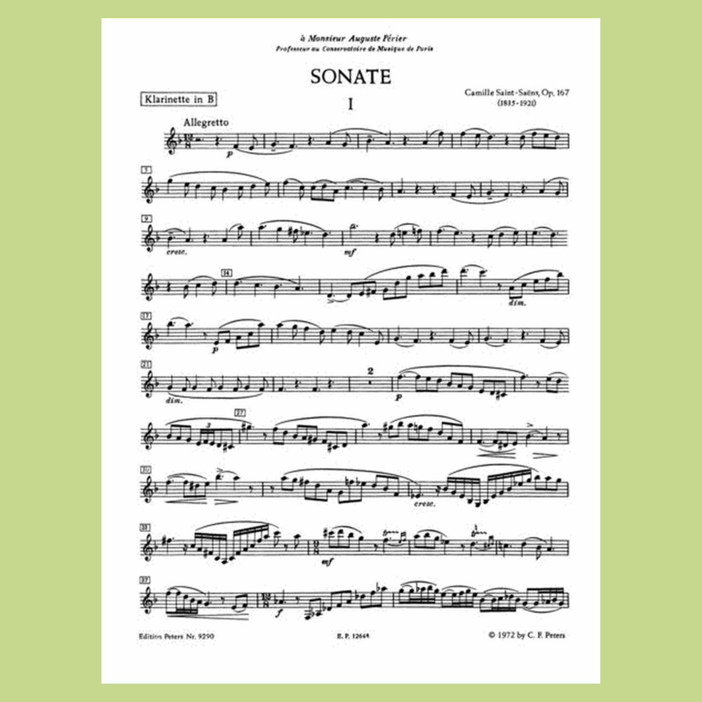 Saint-Saens - Sonata Op 167 Clarinet with Piano Accompaniment Book