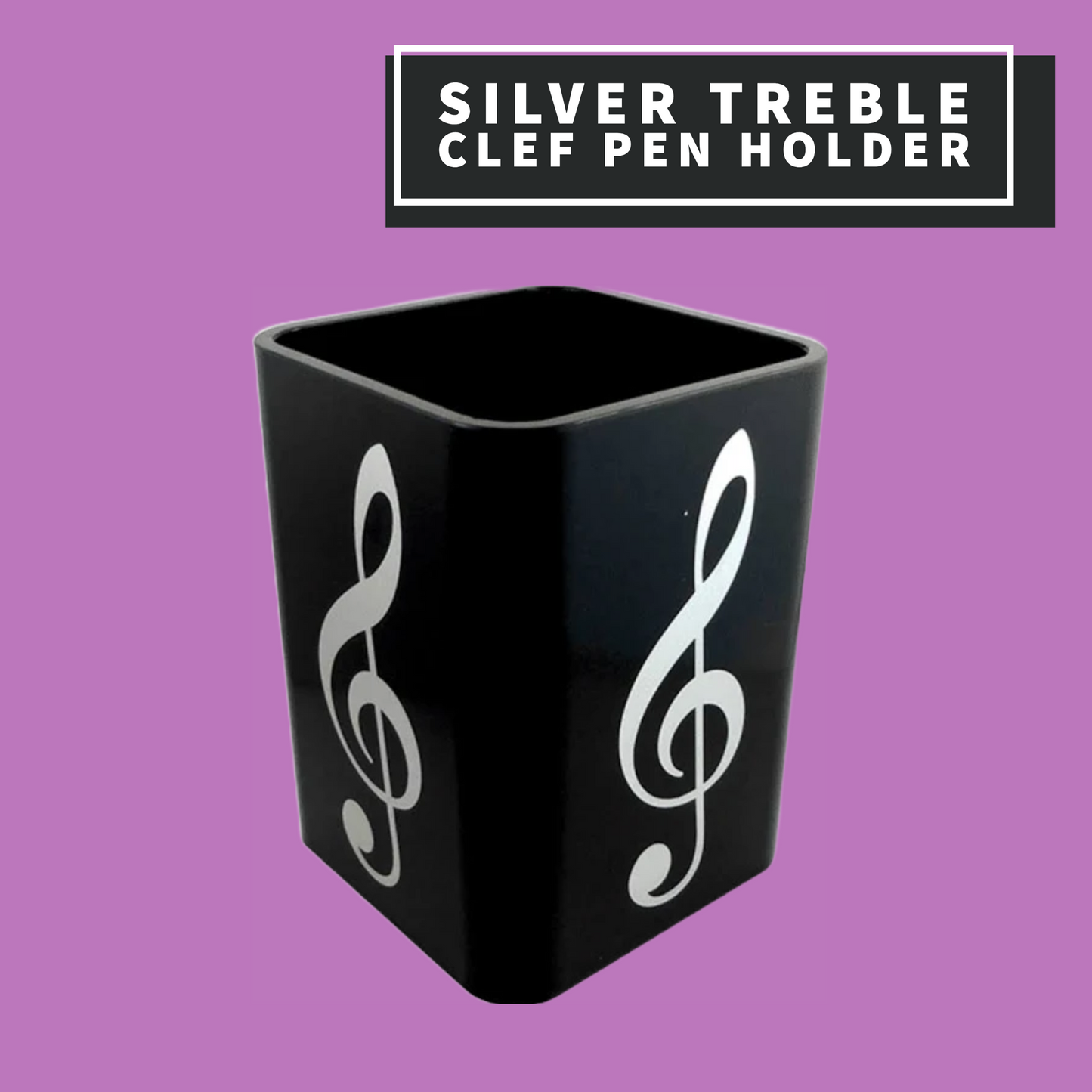 Silver Treble Clef Square Pen Holder Giftware