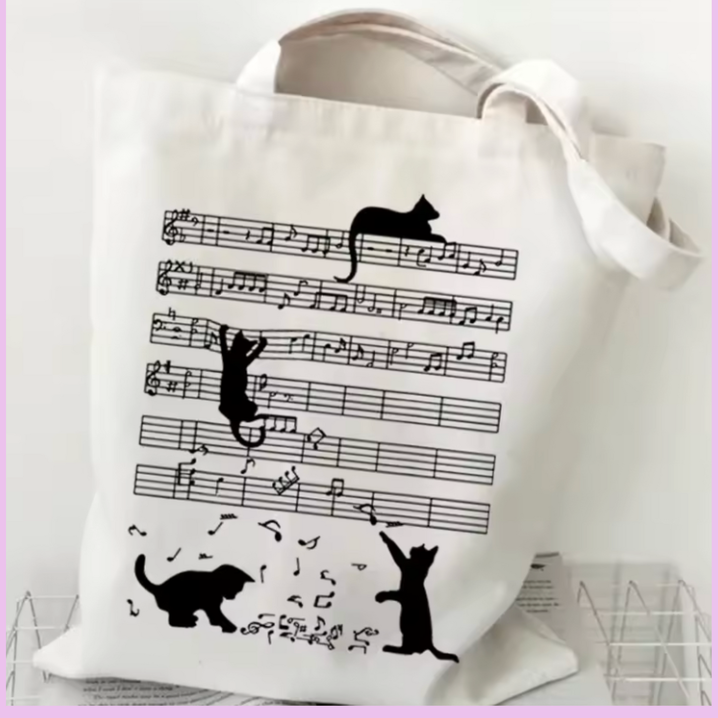 Playful Musical Kittens - White Cotton Tote Bag (35cm x 40cm)