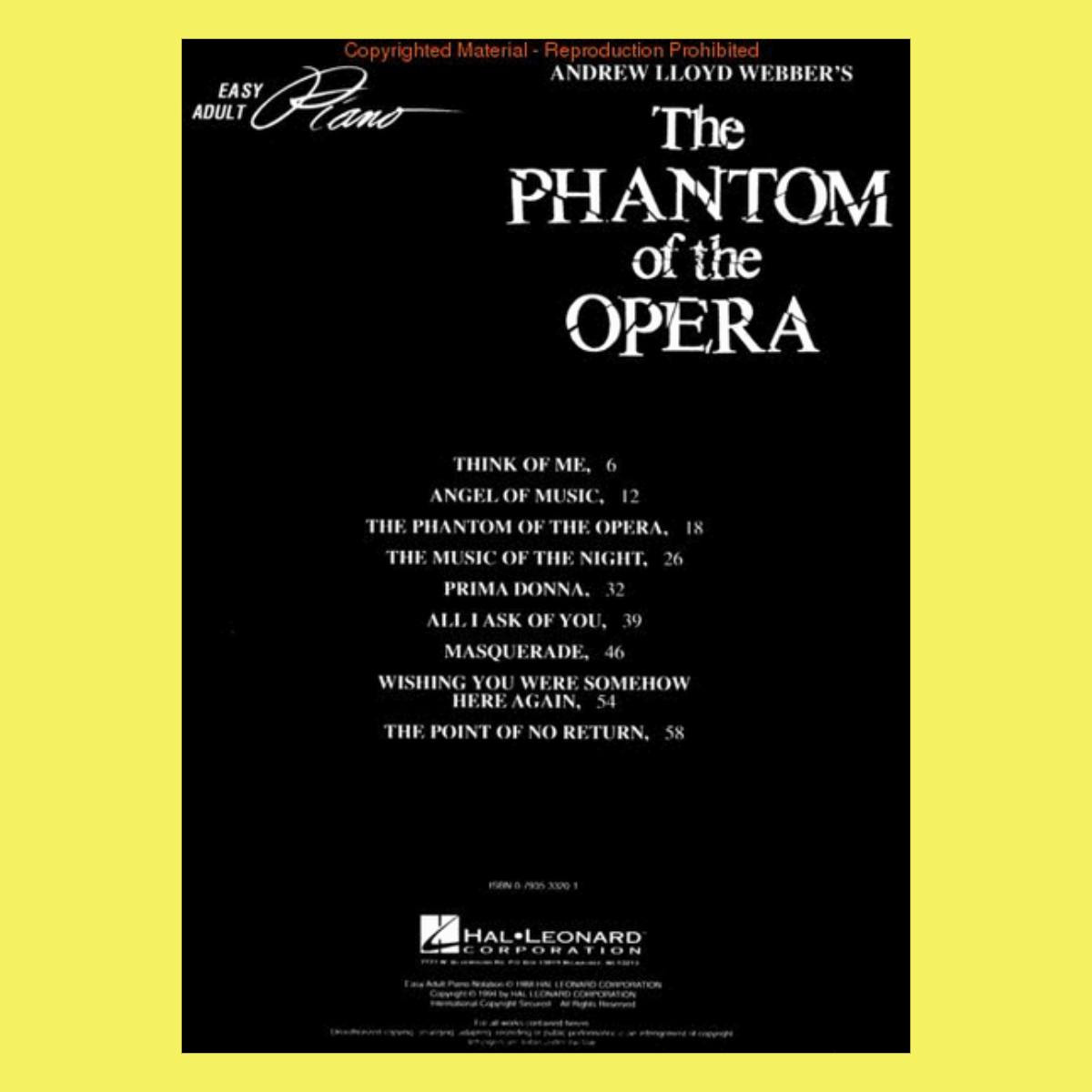 Phantom Of The Opera Movie Easy Adult Piano Book