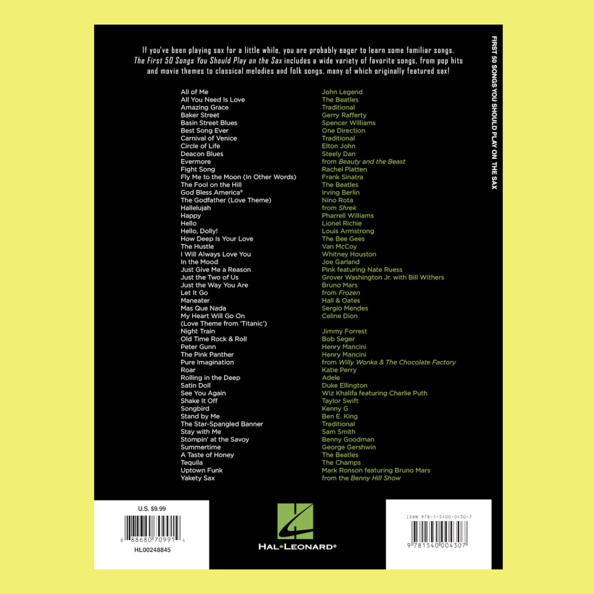 First 50 Songs You Should Play On The Saxophone Book (Alto or Tenor Saxophone)