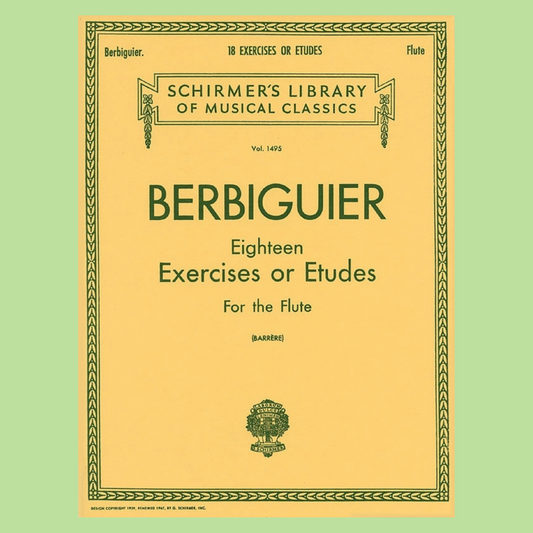 Berbiguier - 18 Exercises Or Etudes For Flute Book