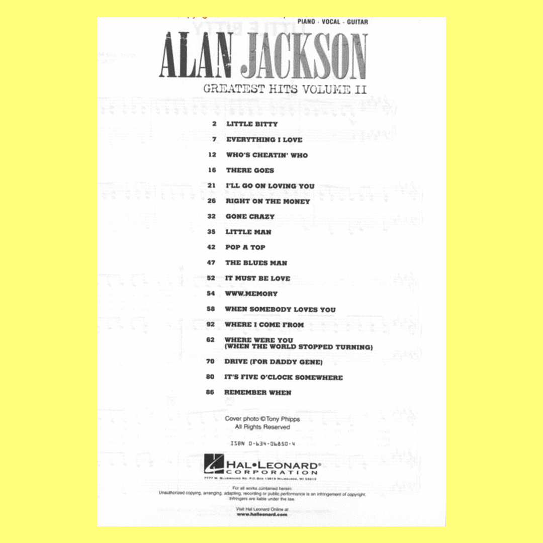 Alan Jackson Greatest Hits Volume 2 Book PVG