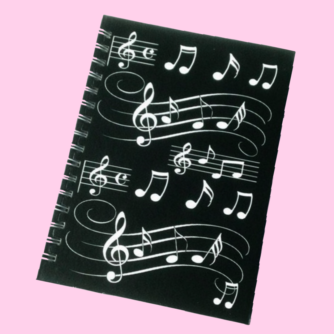 A6 Hardback Spiral Notebook - Music Notes Design
