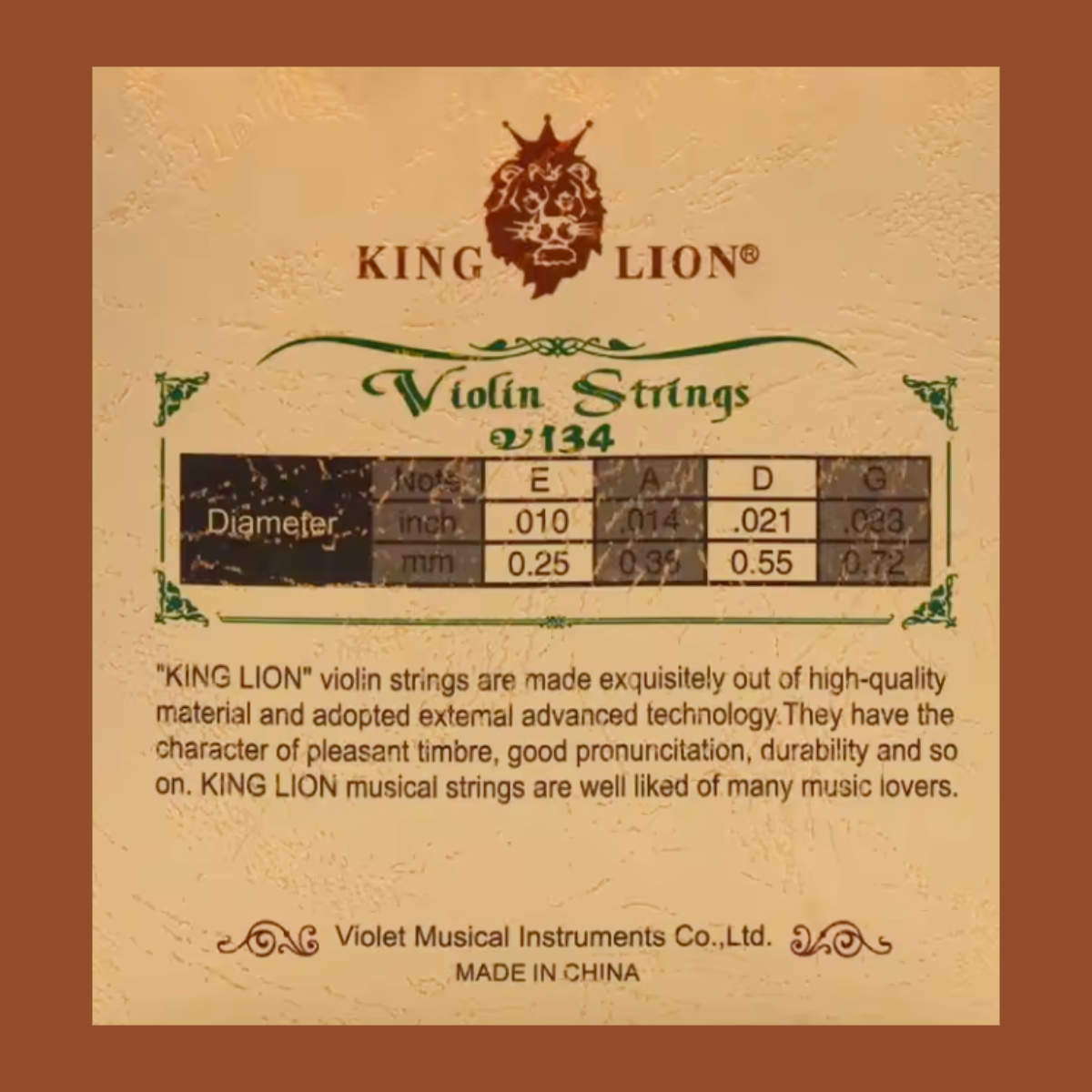 King Lion - Student Violin Steel Core Violin Strings Set (Practice/Rehearsal Set)