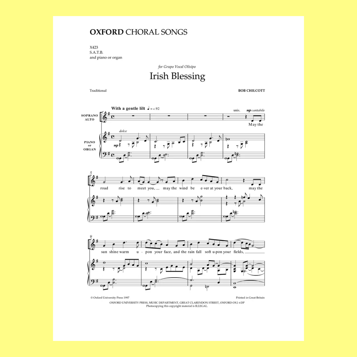 Bob Chilcott - Irish Blessing - SATB Vocal with Piano Accompaniment Sheet Music