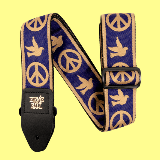 Ernie Ball Classic Jacquard Guitar/Bass Strap - Navy Blue and Beige Peace Live Dove