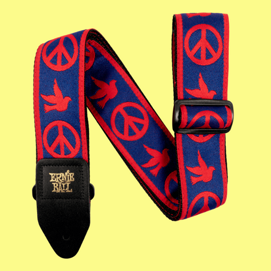Ernie Ball Classic Jacquard Guitar/Bass Strap - Red and Blue Peace Love Dove