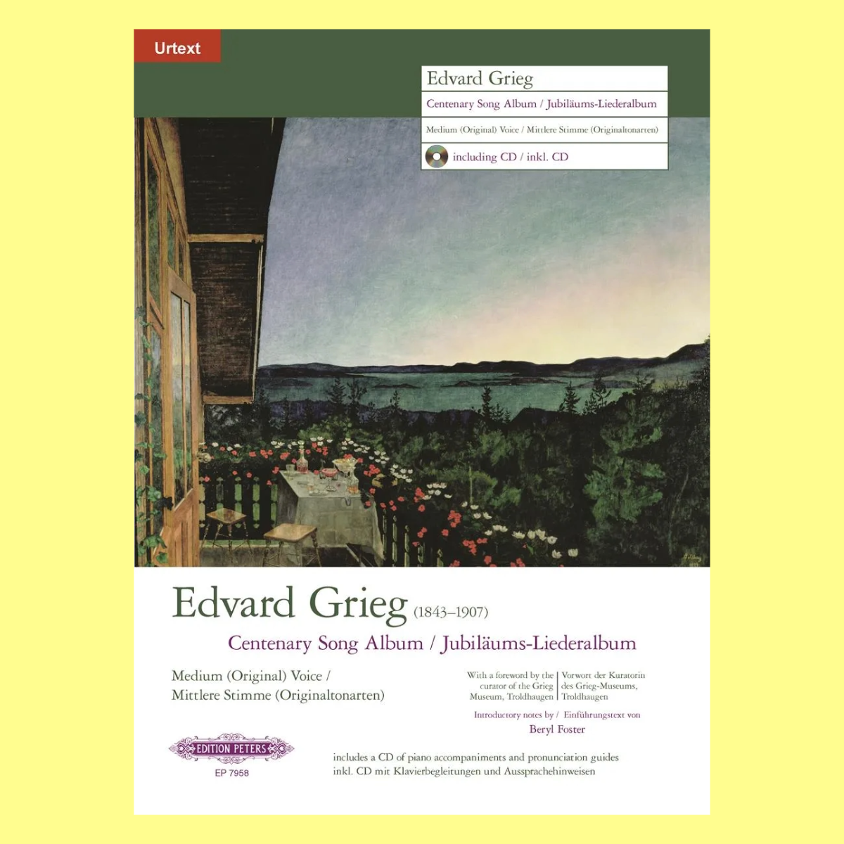 Edvard Grieg - Centenary Song Album Medium Voice/Piano (Original) Book/Cd