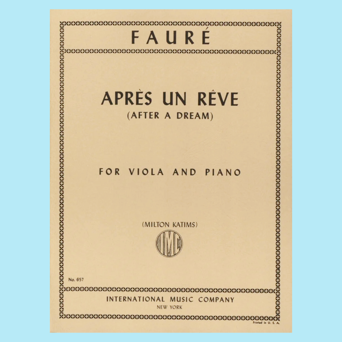 Faure Gabriel - Apres Un Reve for Viola and Piano Book
