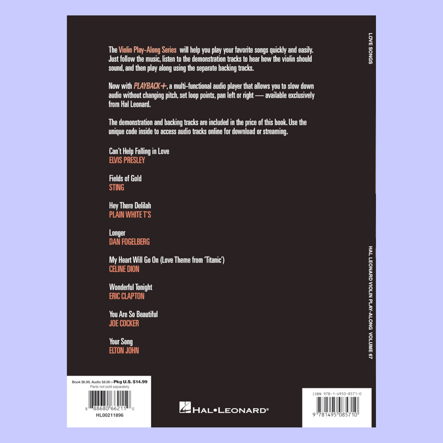 Love Songs - Violin Play Along Volume 67 Book/Ola