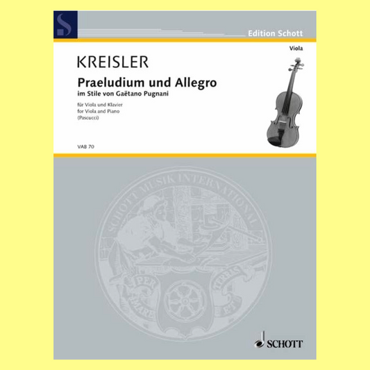 Kreisler - Praeludium And Allegro in the Style Of Pugnani Viola with Piano Book