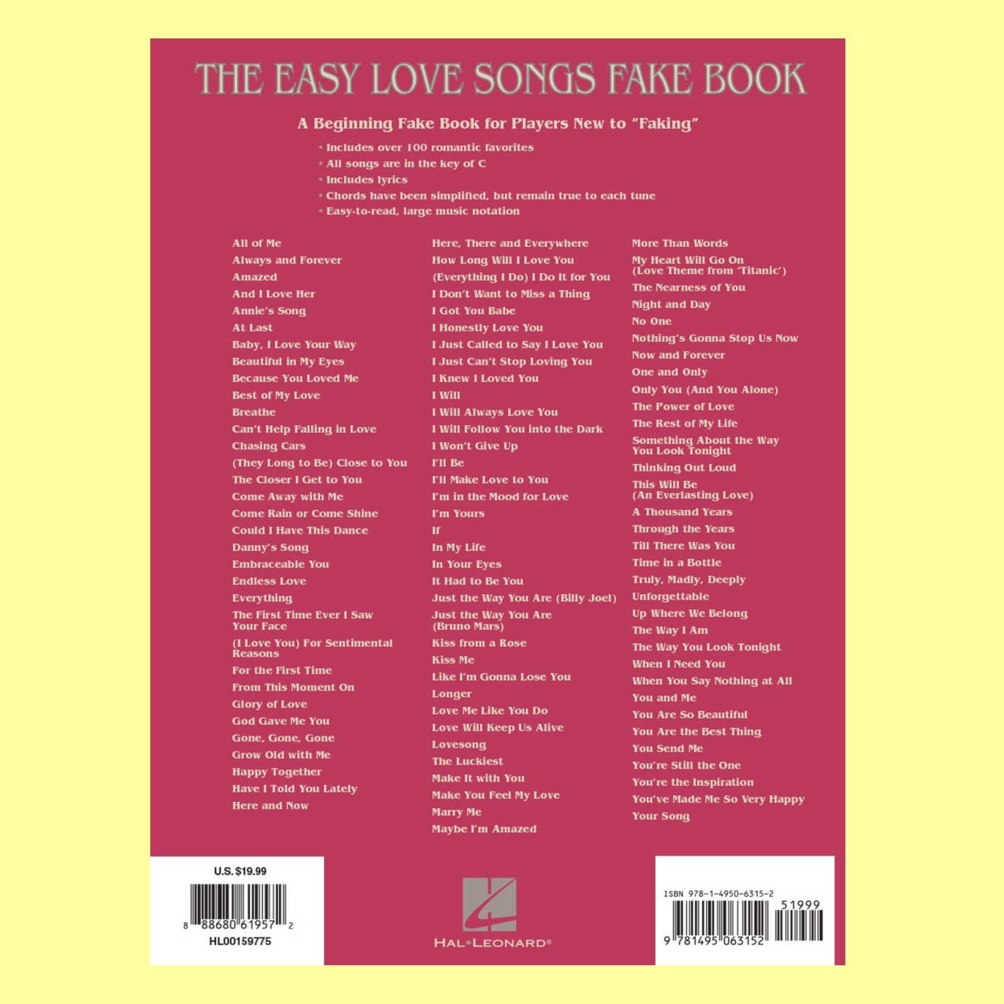 Easy Love Songs Fake Book - For C Instruements (100 Songs)