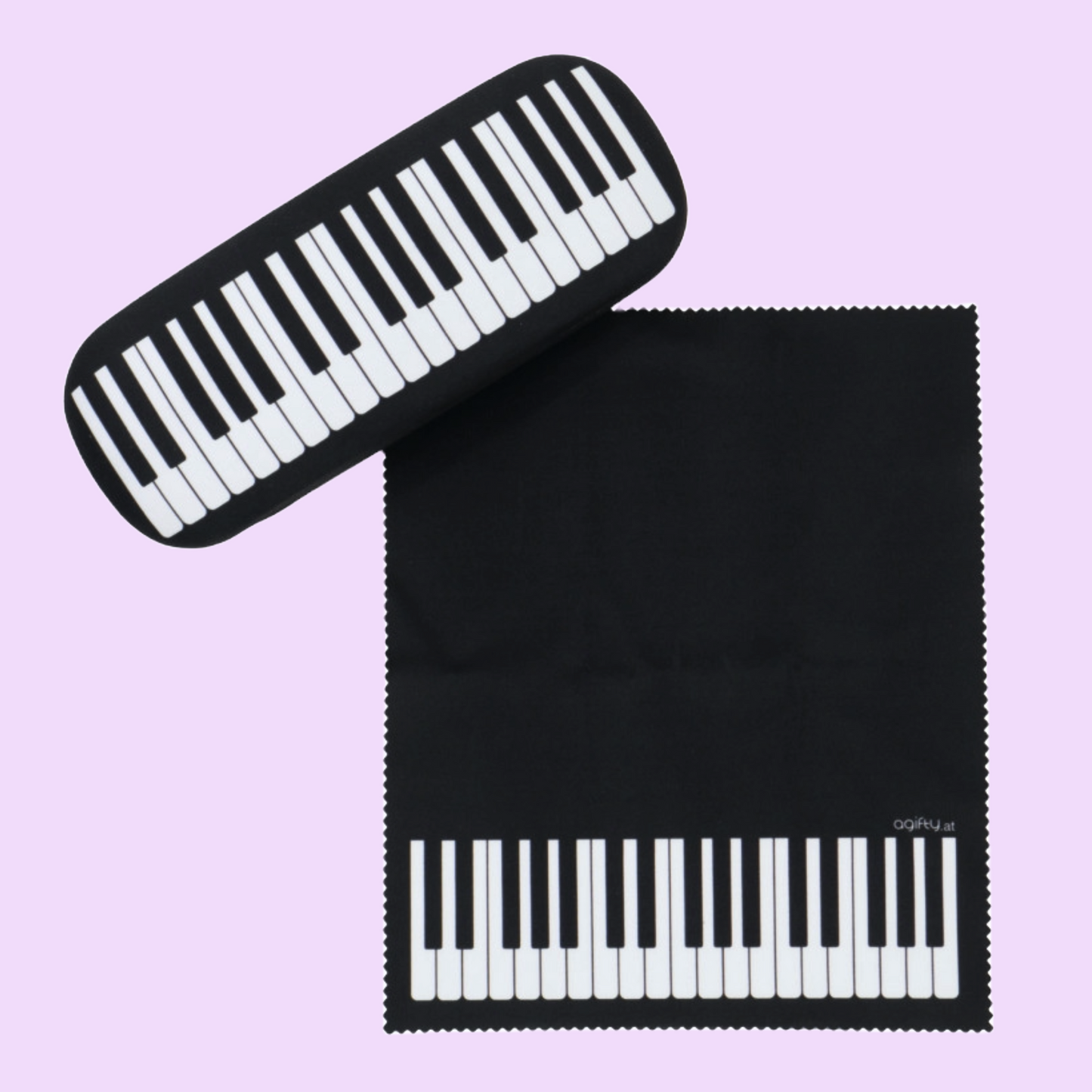 Black with a White Keyboard Music Glasses Case & Matching Microfibre Cloth