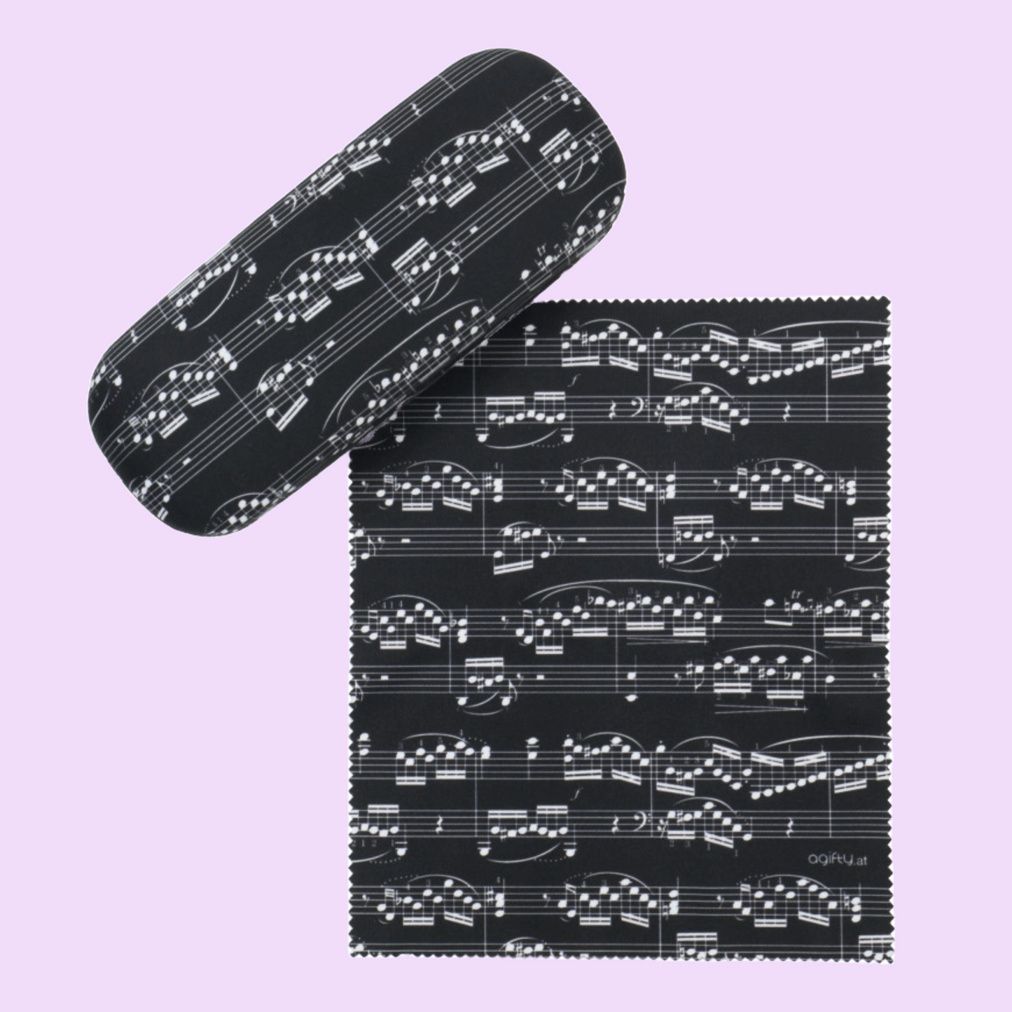 Black Sheet Music Glasses Case & Matching Microfibre Cloth