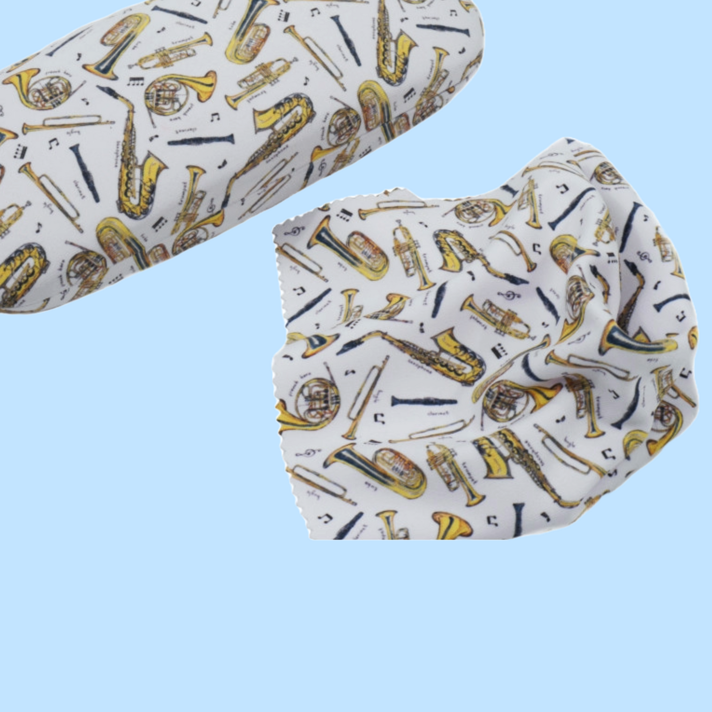 Glasses Case with Brass Music Instruments with Matching Microfibre Cloth