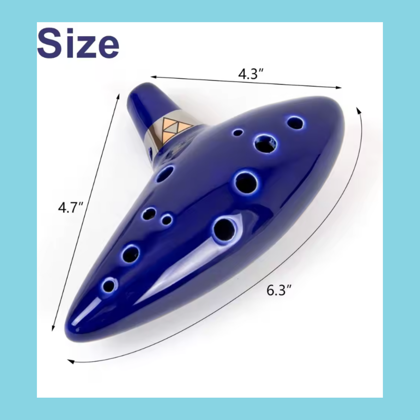 Ceramic 12 Hole Ocean Blue Ocarina with Display Stand, Bag and Songbook