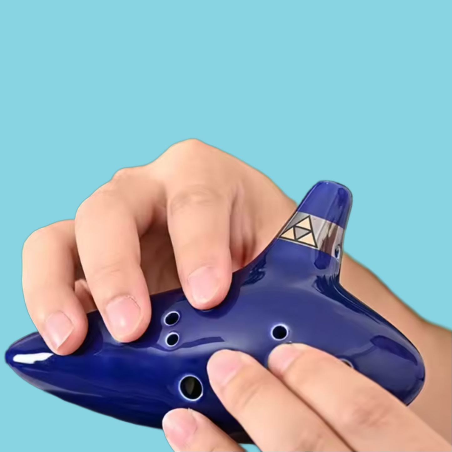 Ceramic 12 Hole Ocean Blue Ocarina with Display Stand, Bag and Songbook
