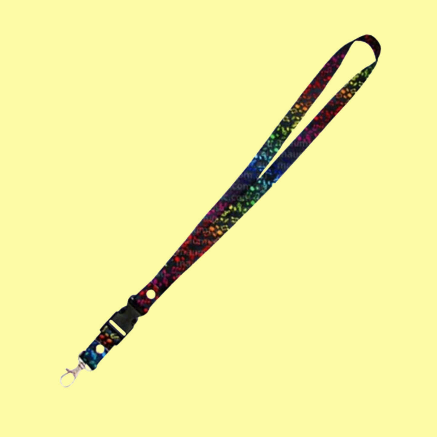 Black Lanyard With Multi Coloured Music Notes and Removable Clip (50cm)
