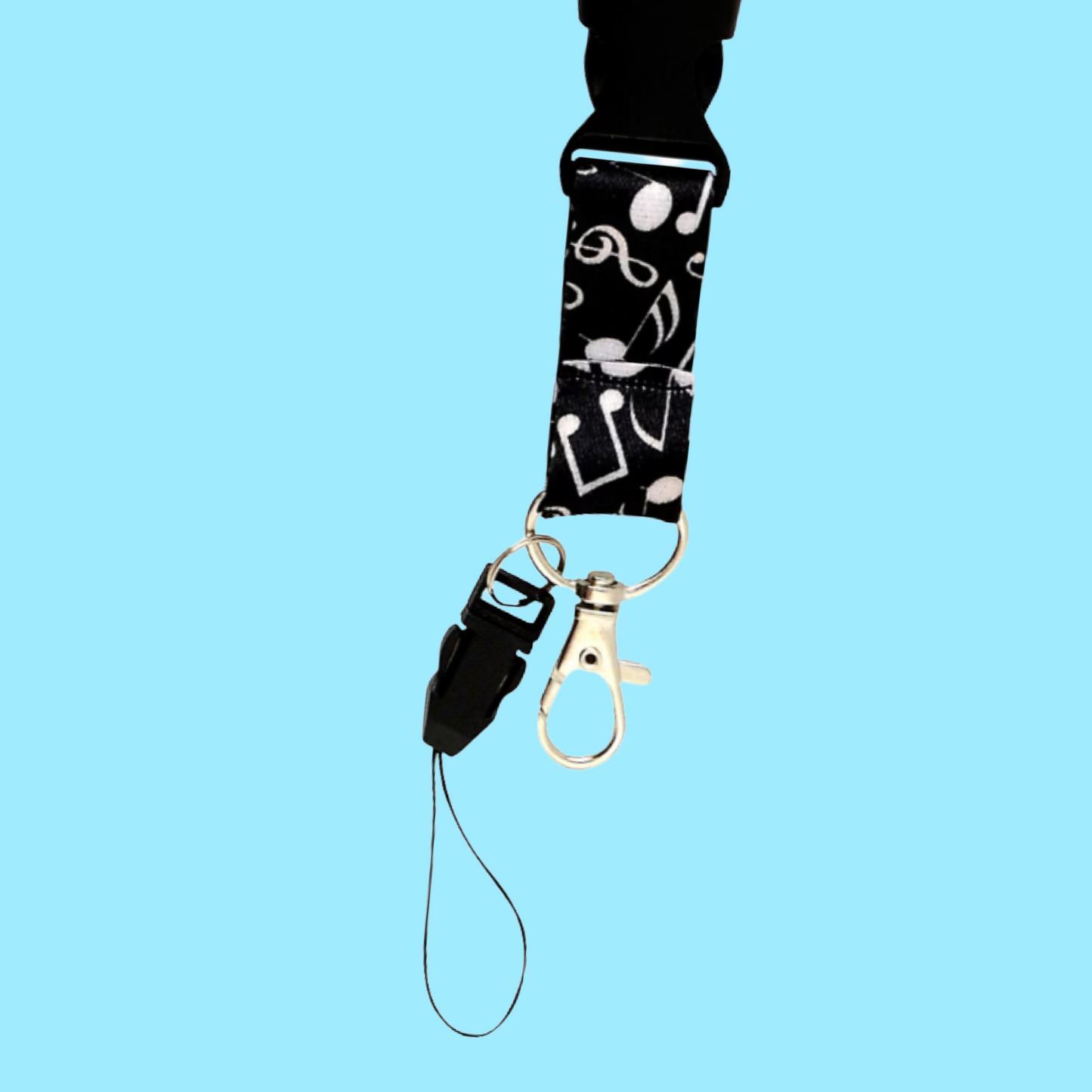 Lanyard With Black And White Music Notes and Removable Clip (50cm)